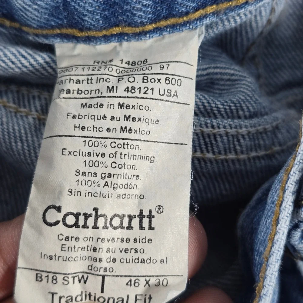 Carhartt B18 STW Traditional Fit Jeans Mens 46x30 Blue Stonewash Denim Workwear